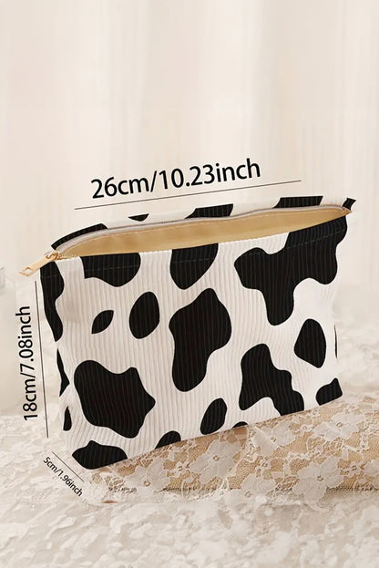 White Cow Print Corduroy Large Cosmetic Storage Bag