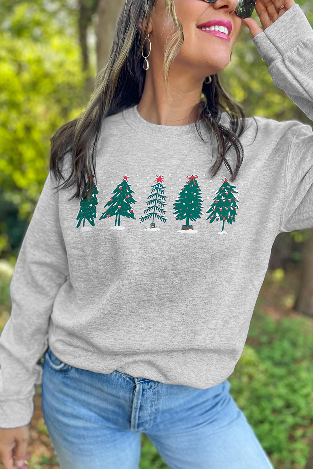 Gray 2-side Printed Christmas Tree Letter Graphic Sweatshirt