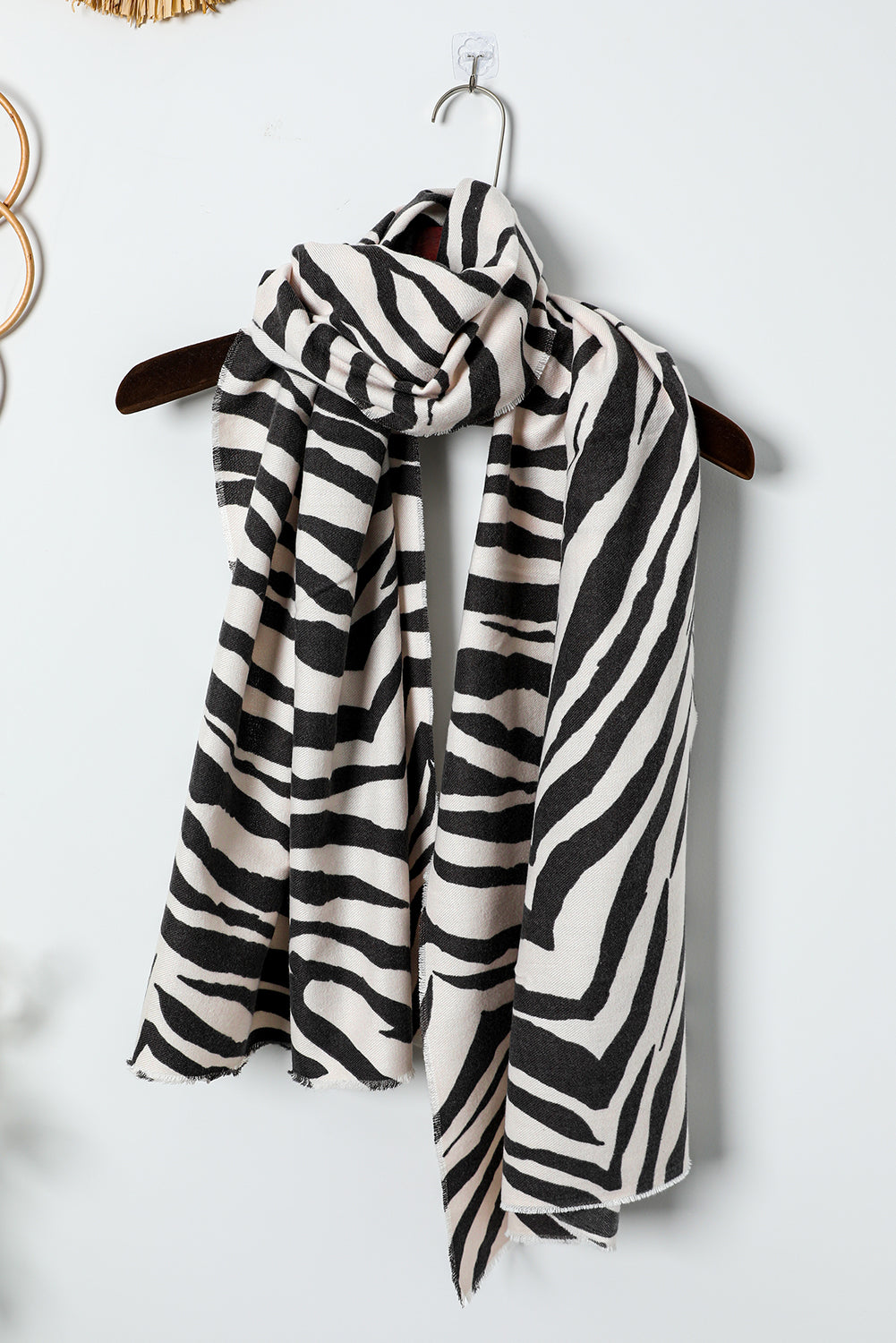 White Zebra Stripes Printed Raw Cut Scarf