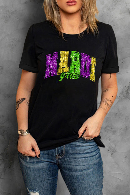 Black Mardi Gras Heat Transfer Graphic Holiday Tee