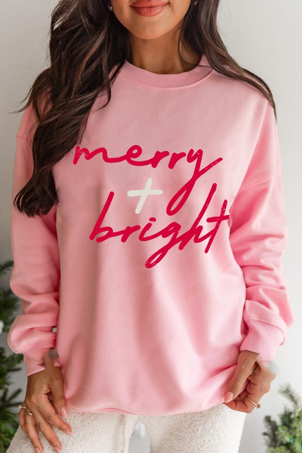 Pink merry + bright Christmas Fashion Graphic Sweatshirt