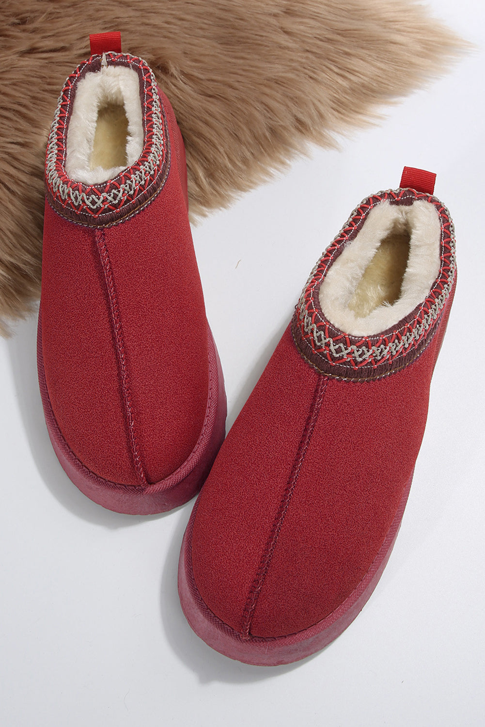 Fiery Red Contrast Print Suede Plush Lined Snow Boots