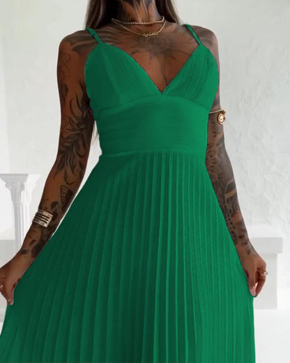 Bandeau Sleeveless Pleated Dress Elegant Flowy A Line Maxi Dress