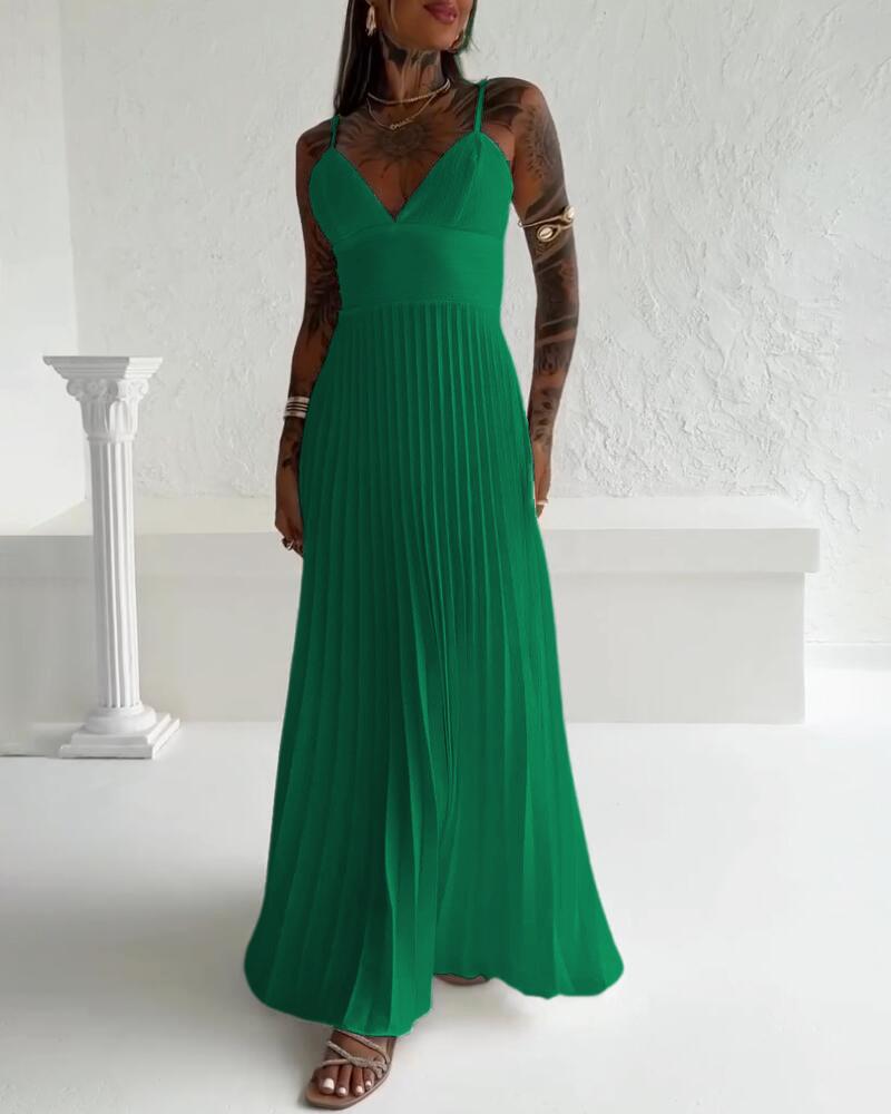 Bandeau Sleeveless Pleated Dress Elegant Flowy A Line Maxi Dress