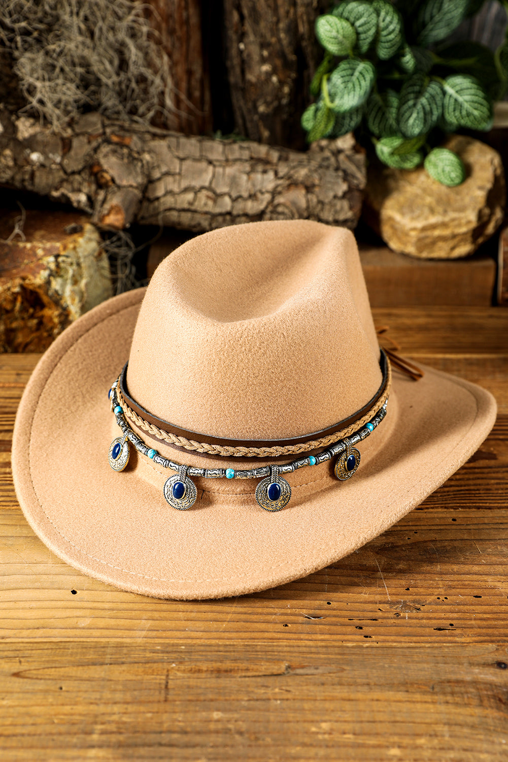 Silvery Western Pendant Beaded Braided Hat Band