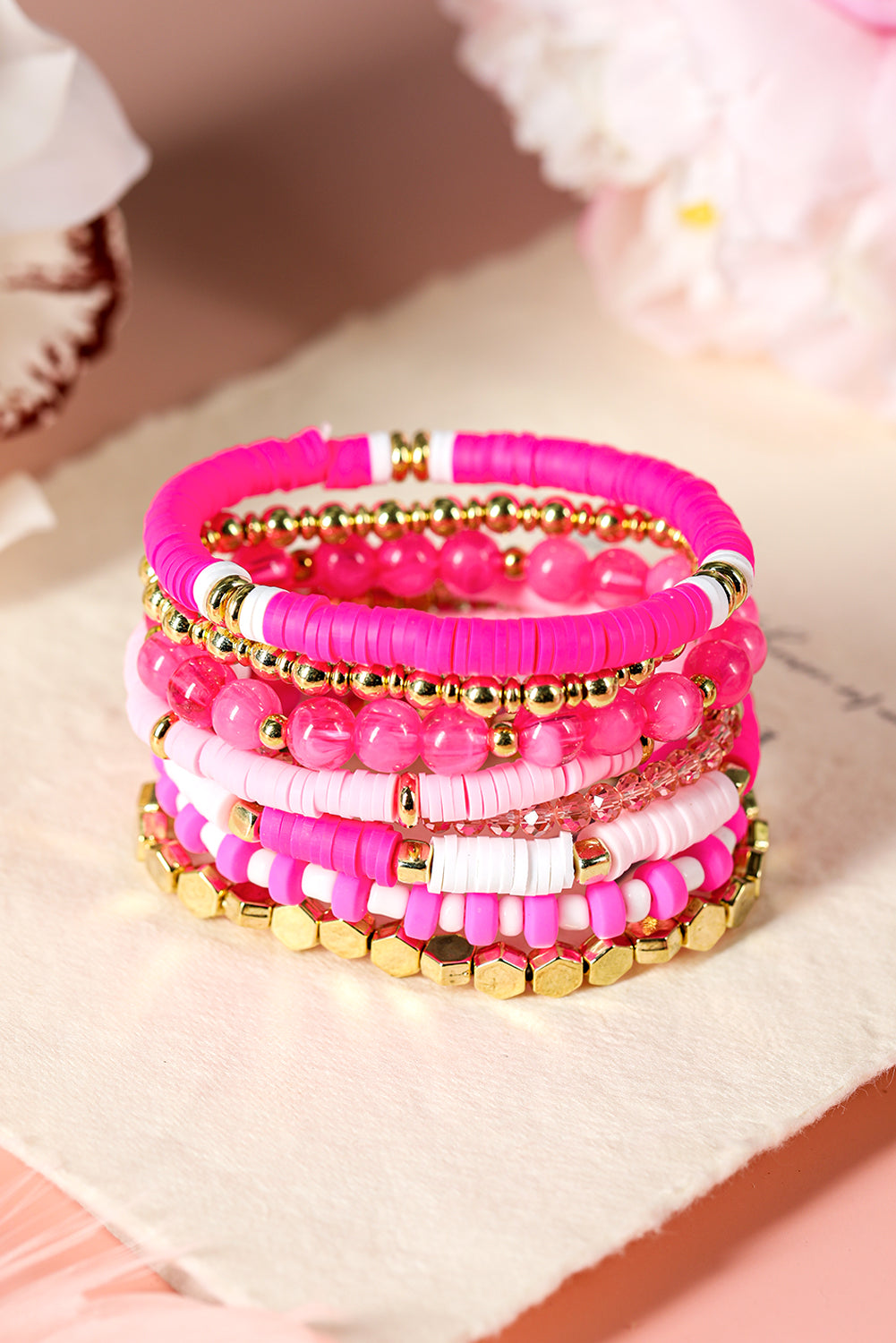 Sachet Pink 8pcs Valentine Vibe Beaded Elastic Bracelet Set