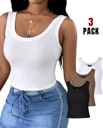 3 Pack Scoop Neck Sleeveless Ribbed Tank Top Cami Tee Shirts