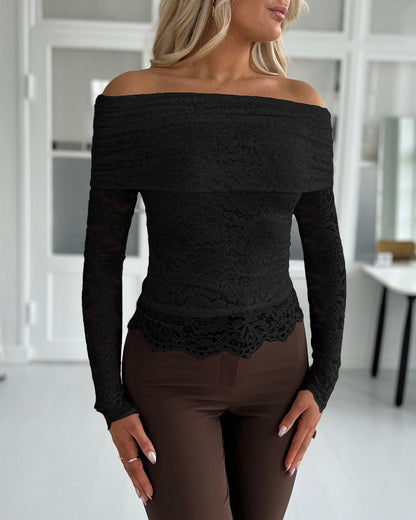 Lace Off the Shoulder Slim Fit Sleeveless Casual Top