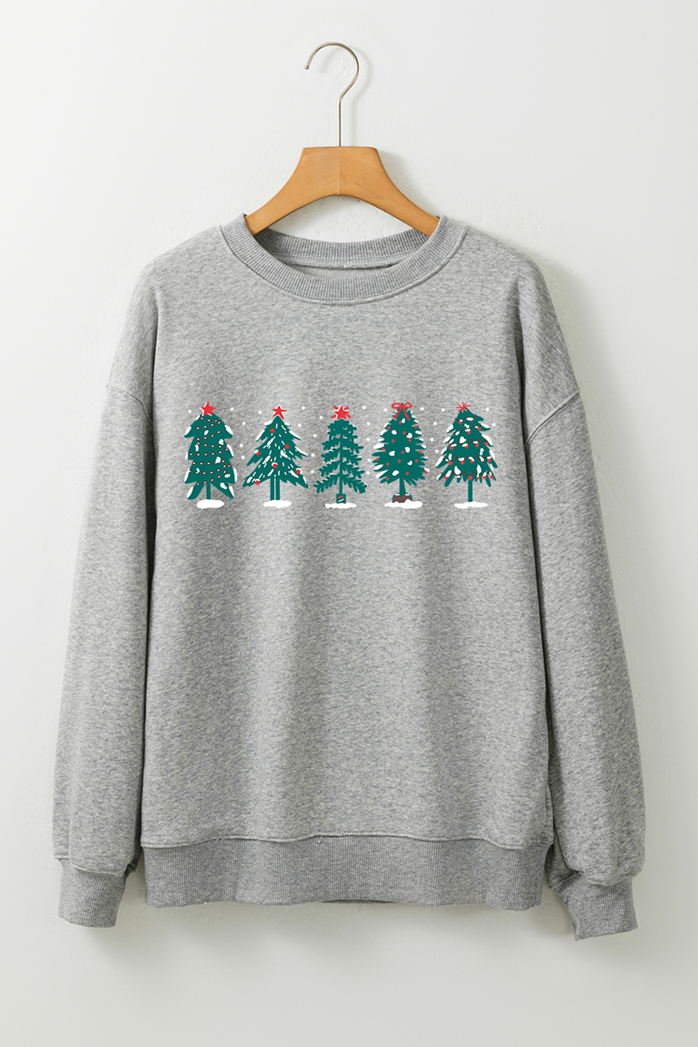 Gray 2-side Printed Christmas Tree Letter Graphic Sweatshirt