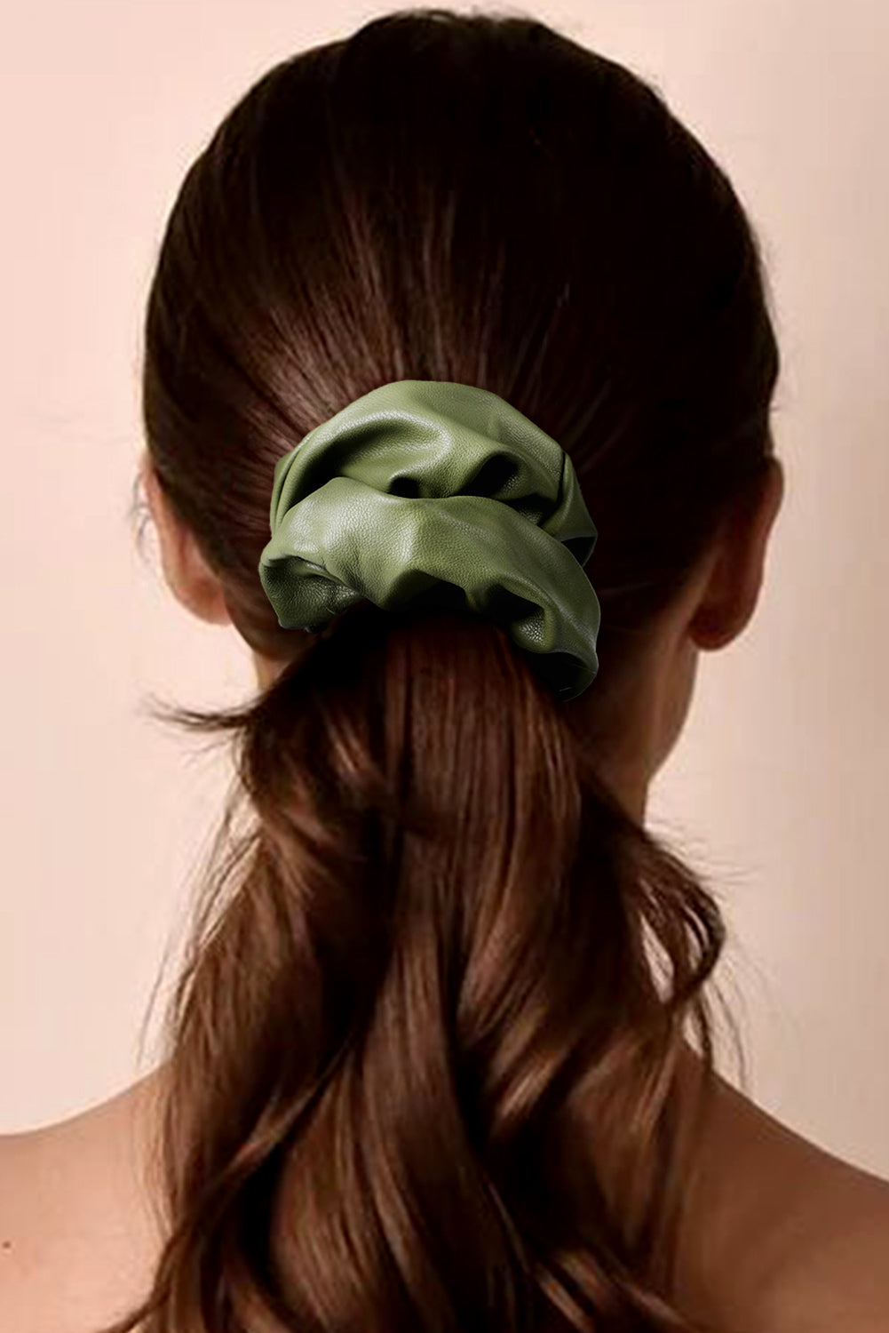 Grass Green Solid PU Leather Elastic Hair Scrunchie