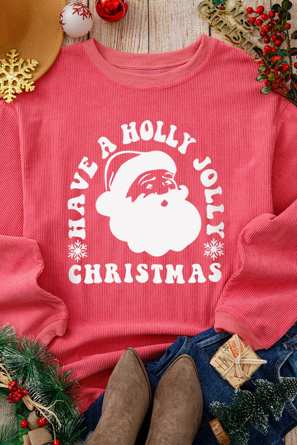 Strawberry Pink HAVE A HOLLY JOLLY CHRISTMAS Corded Sweatshirt