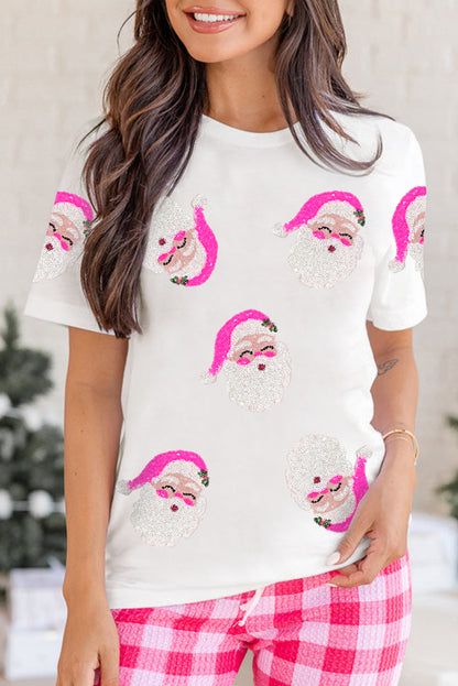 White Sequin Santa Clause Pattern Funny Christmas T Shirt