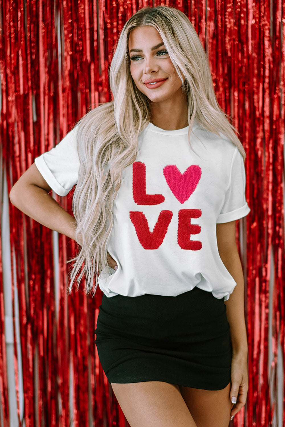 White Heart LOVE Graphic Valentines T Shirt