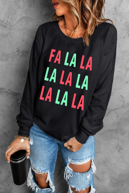 Black FA LA LA Christmas Letter Graphic Sweatshirt