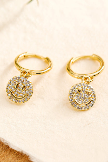 Gold Rhinestone Smiley Face Plated Hook Earrings