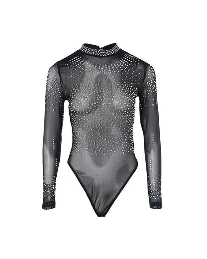 Rhinestone Studded Long Sleeve Bodysuit