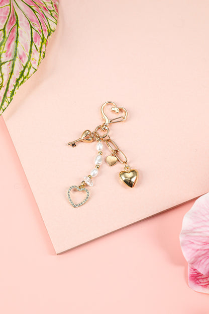 Gold Heart Shape Pearl Beaded Plated Alloy Keychain