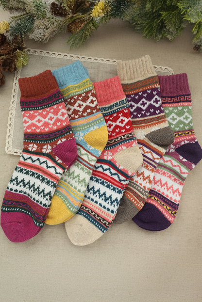 Camel 5pcs/set Bohemian Pattern Soft Crew Socks