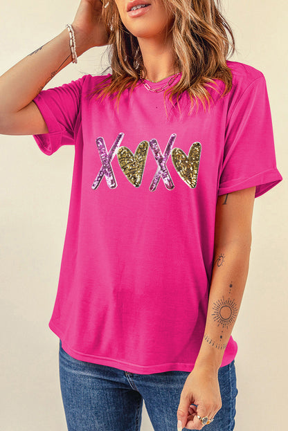 Rose Red Heart XOXO Graphic Crewneck Valentines T Shirt