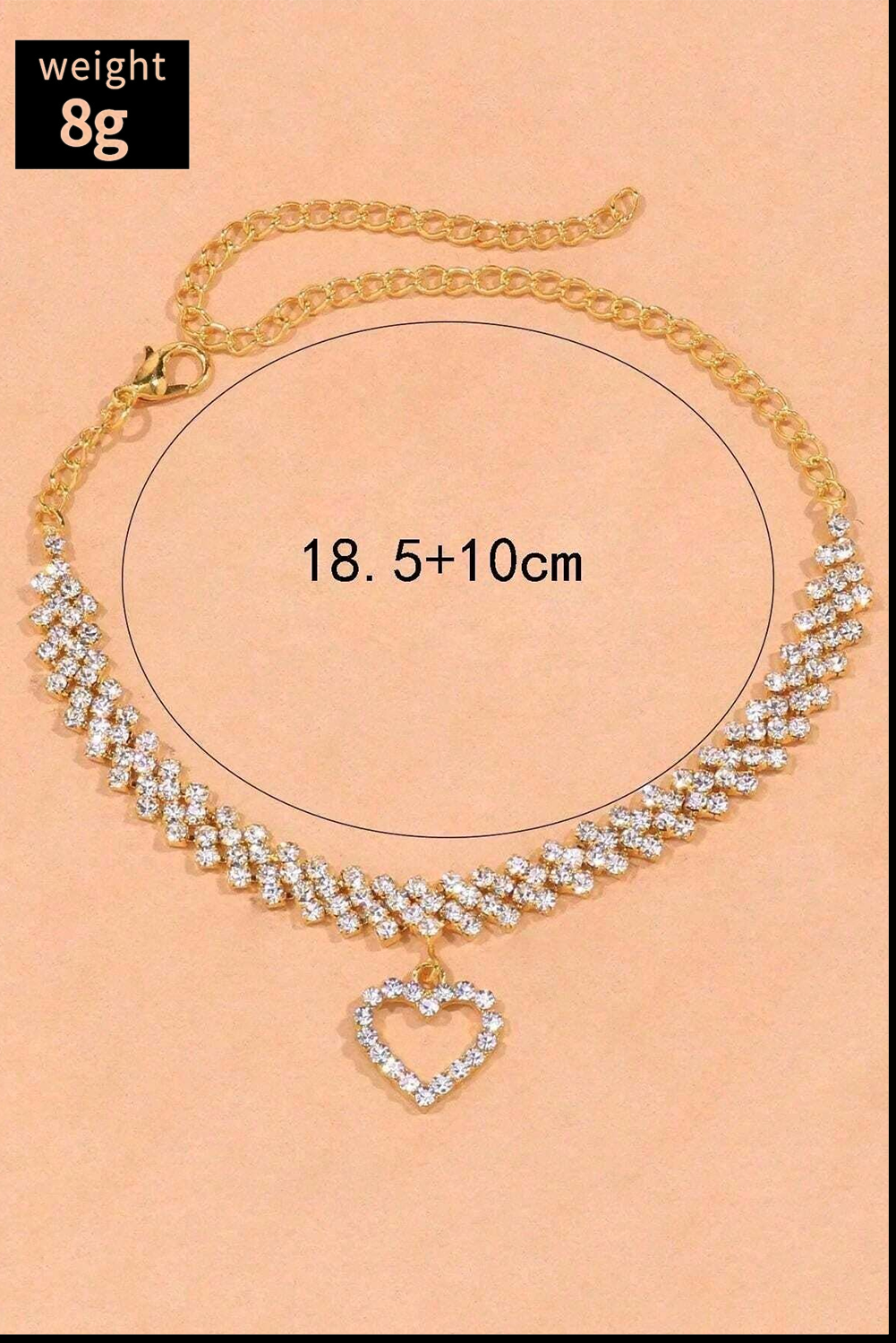 Gold Heart Pendant Rhinestone Adjustable Chain Anklet