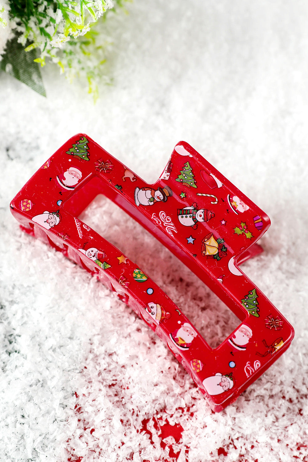 Racing Red Cartoon Christmas Pattern Print Hollow Out Hair Clip