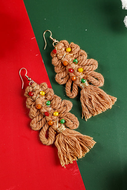 Thai Curry Christmas Beaded Braided Dangle Earrings