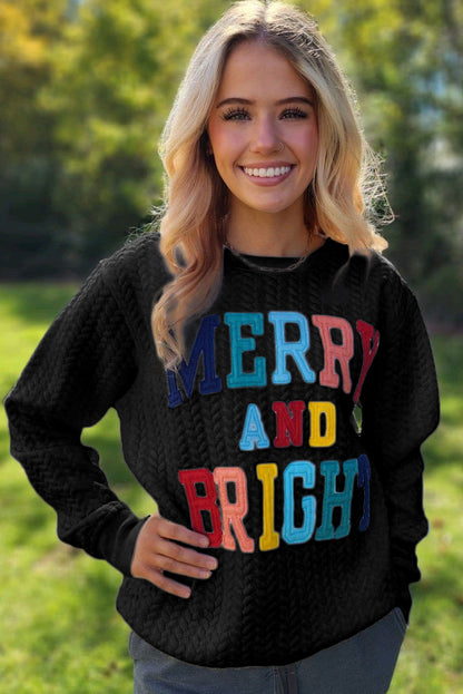 Black Merry And Bright Cable Knit Pullover Sweatshirt