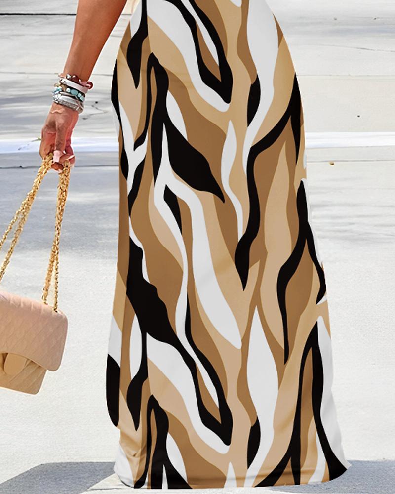 Abstract Print Sleeveless Maxi Dress