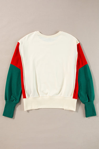 Apricot Christmas Tinsel Star Side Slits Colorblock Sweatshirt