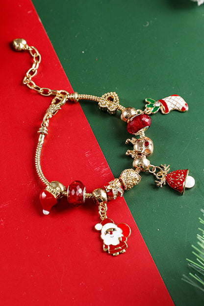 Racing Red Christmas Pendant Adjustable Plated Beaded Bracelet