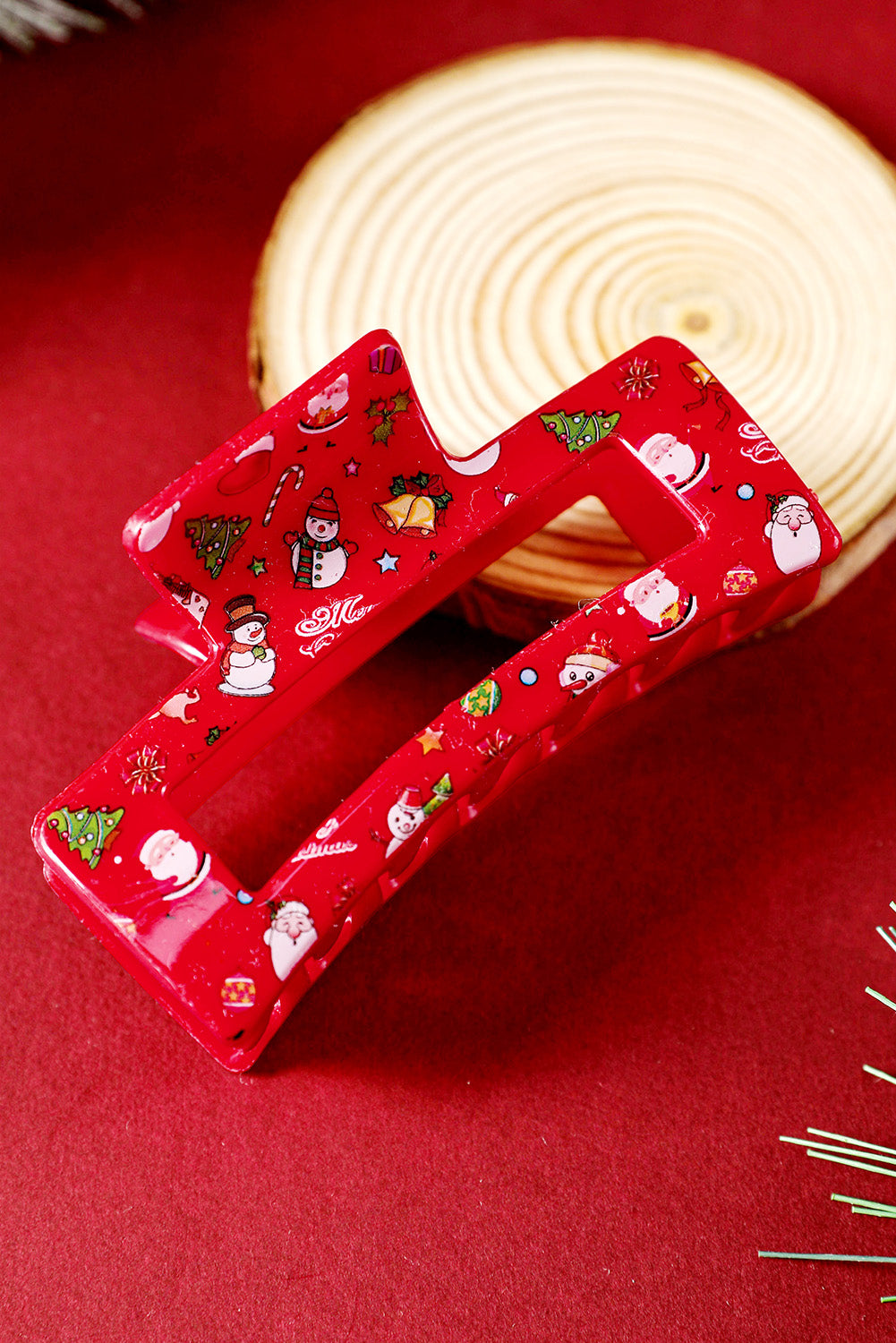 Racing Red Cartoon Christmas Pattern Print Hollow Out Hair Clip