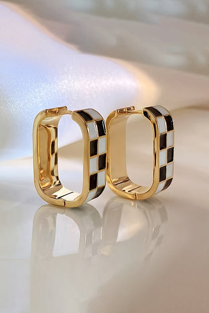 Gold Checkered Pattern Small Hoop Earrings