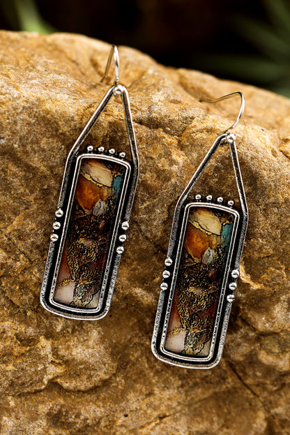 Silvery Retro Rectangle Stone Inlay Dangle Earrings