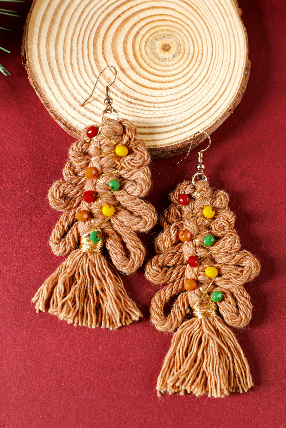 Thai Curry Christmas Beaded Braided Dangle Earrings