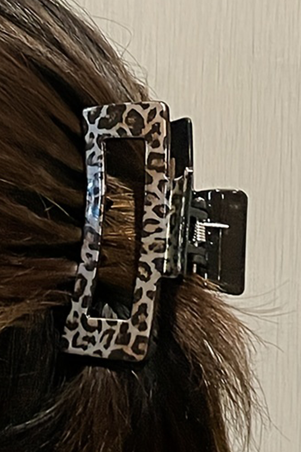 Parchment Leopard Print Hollow Out Square Large Hair Claw Clip