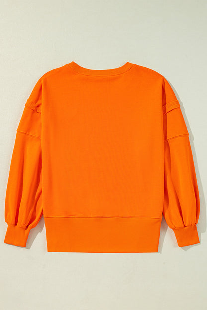 Carrot Exposed Seam Drop Shoulder Round Neck Sweatshirt with Slits