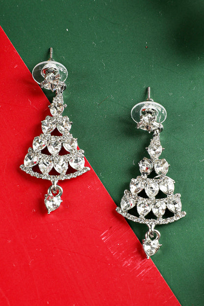 Silvery Diamond Christmas Tree Studded Dangle Earrings