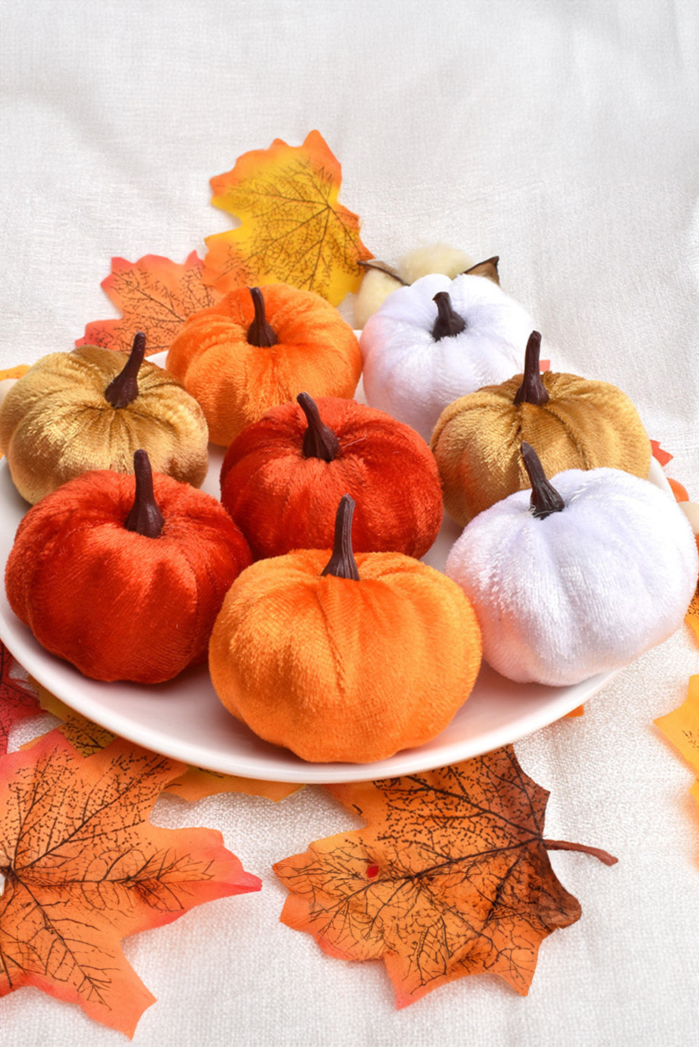 Orange Halloween Thanksgiving Faux Plush Pumpkin Decorations