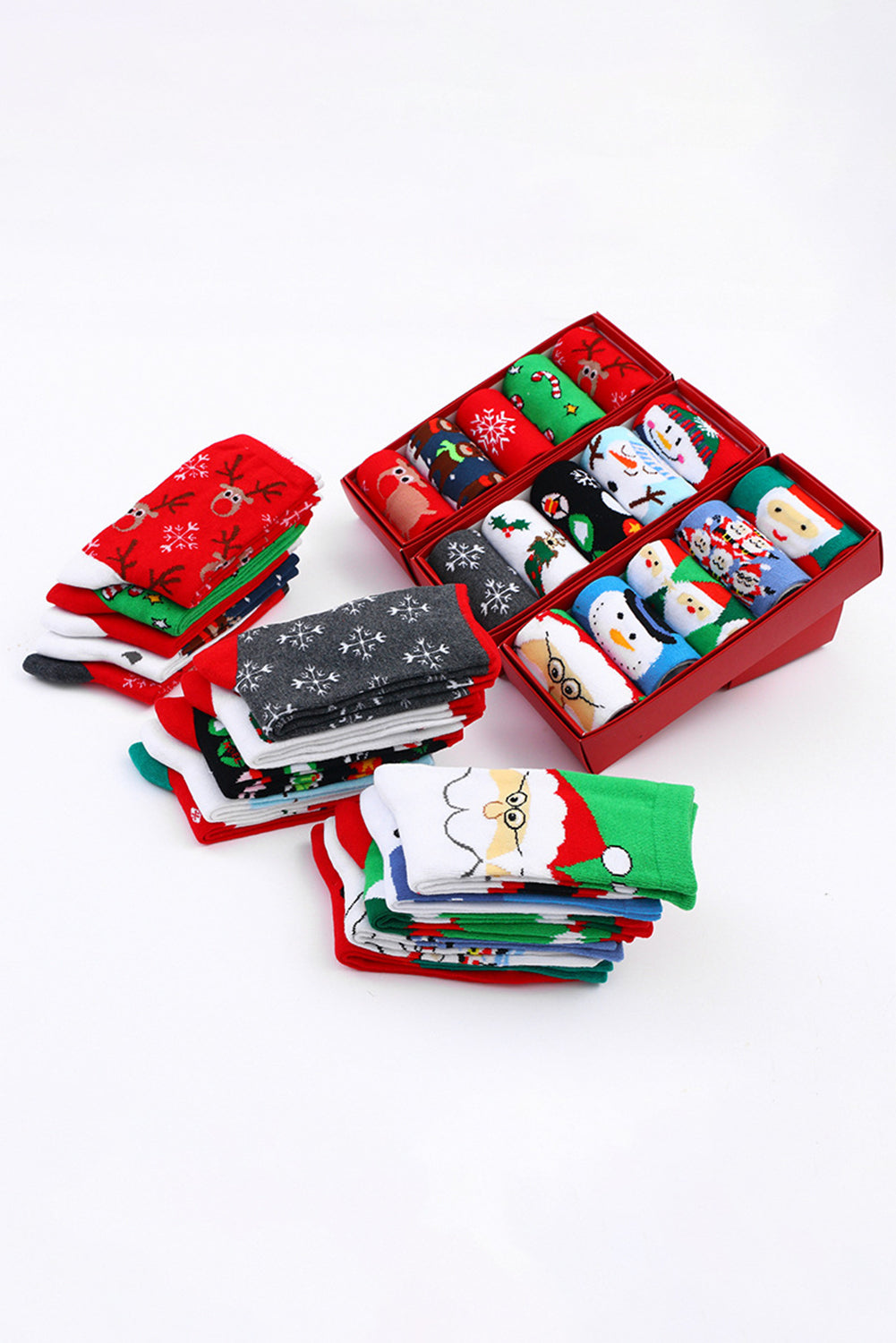 White Christmas Cartoon Pattern 5 Pairs/Set Socks Set with Box