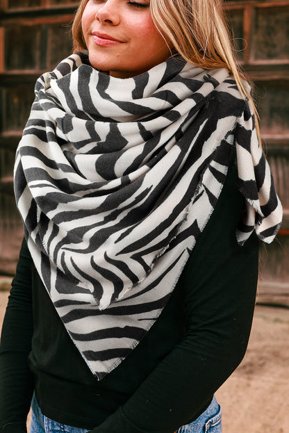 White Zebra Stripes Printed Raw Cut Scarf