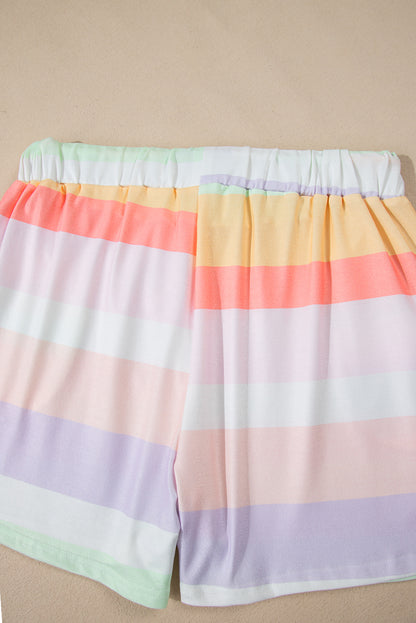 White Rainbow Striped T Shirt and Shorts Set