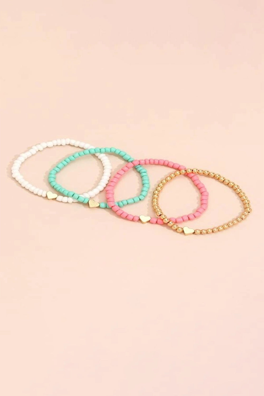 Pink Heart Beaded Multi Layered Bracelet Set