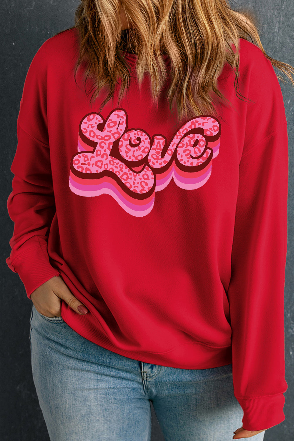 Racing Red Chic Love Letter Graphic Plus Size Valentines Sweatshir