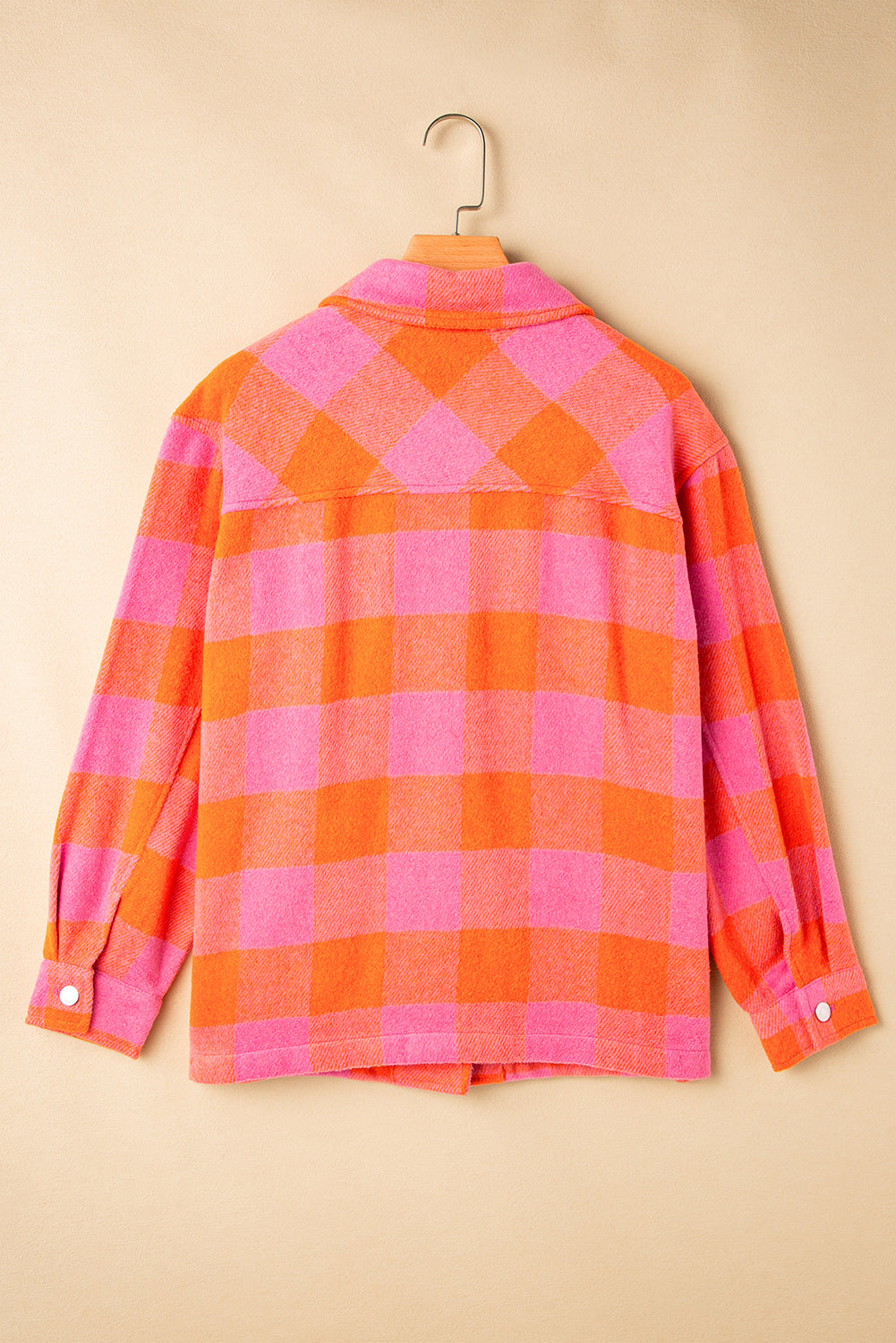 Orange Plaid Chest Pockets Button-up Turn Down Collar Jacket