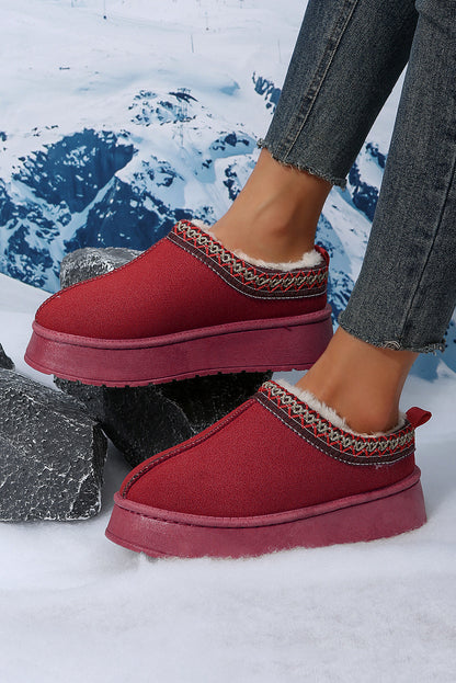 Fiery Red Contrast Print Suede Plush Lined Snow Boots