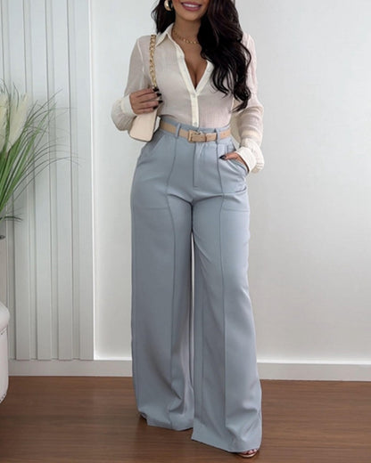 High Waist Wide Leg Pants Work Pants with Pocket