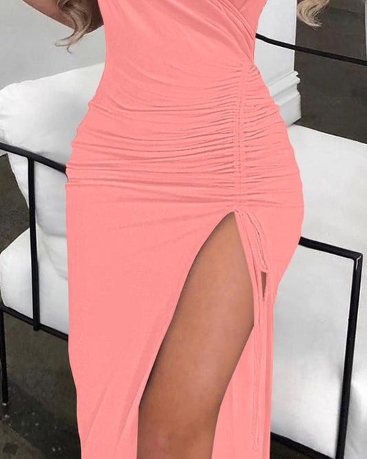 Drawstring High Slit Bodycon Dress