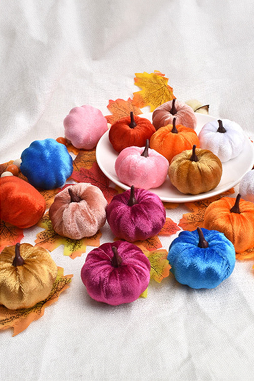 Orange Halloween Thanksgiving Faux Plush Pumpkin Decorations