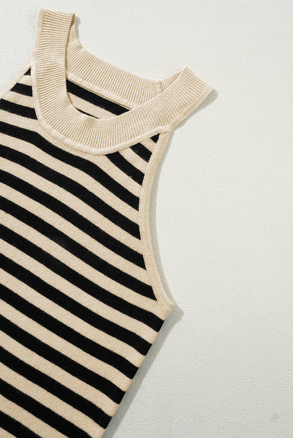 Black Stripe Crew Neck Slim Fit Sweater Vest