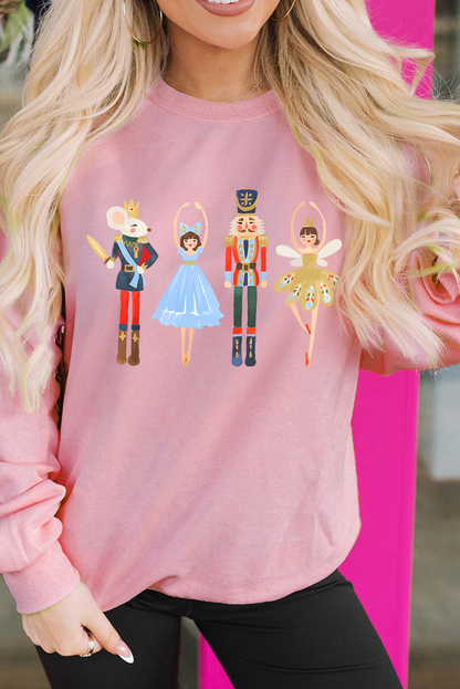 Pink Christmas Nutcracker Fairy Printed Pullover Sweatshirt